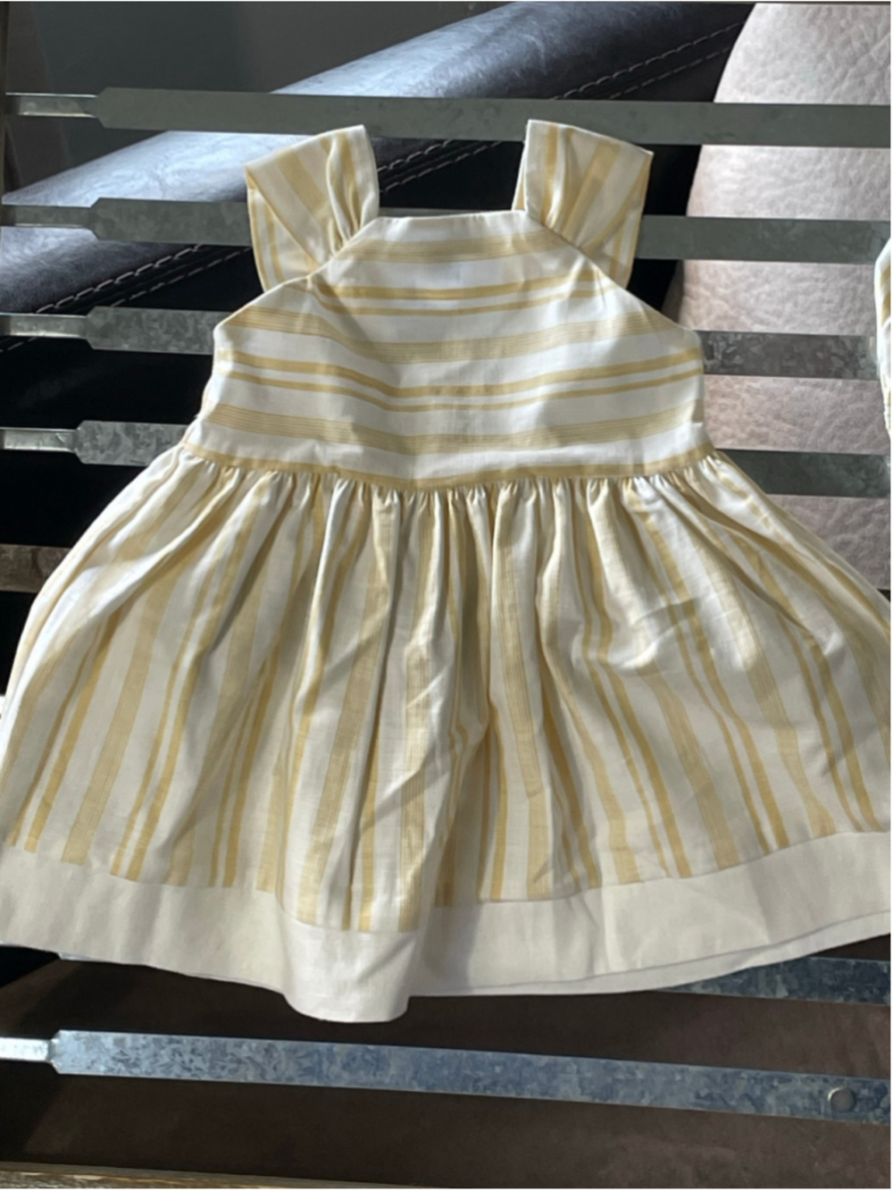 Edgehill Collection Baby Girl White Yellow Striped Dress & Bloomer 0-3 Months - Picture 2 of 8